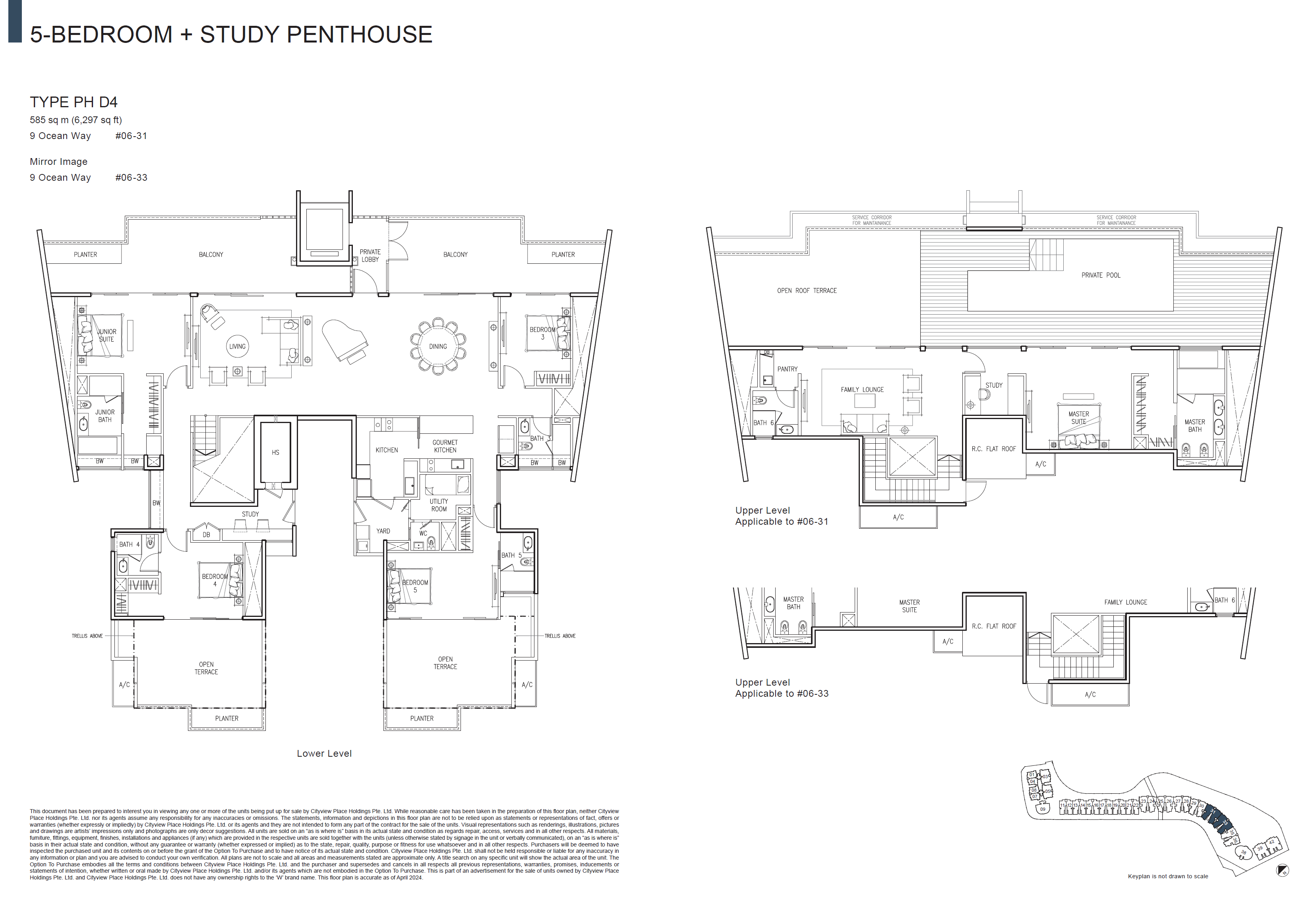 Floor plan of The Residences At W Singapore Sentosa Cove type Penthouse, Penthouse, 6,297 sq ft